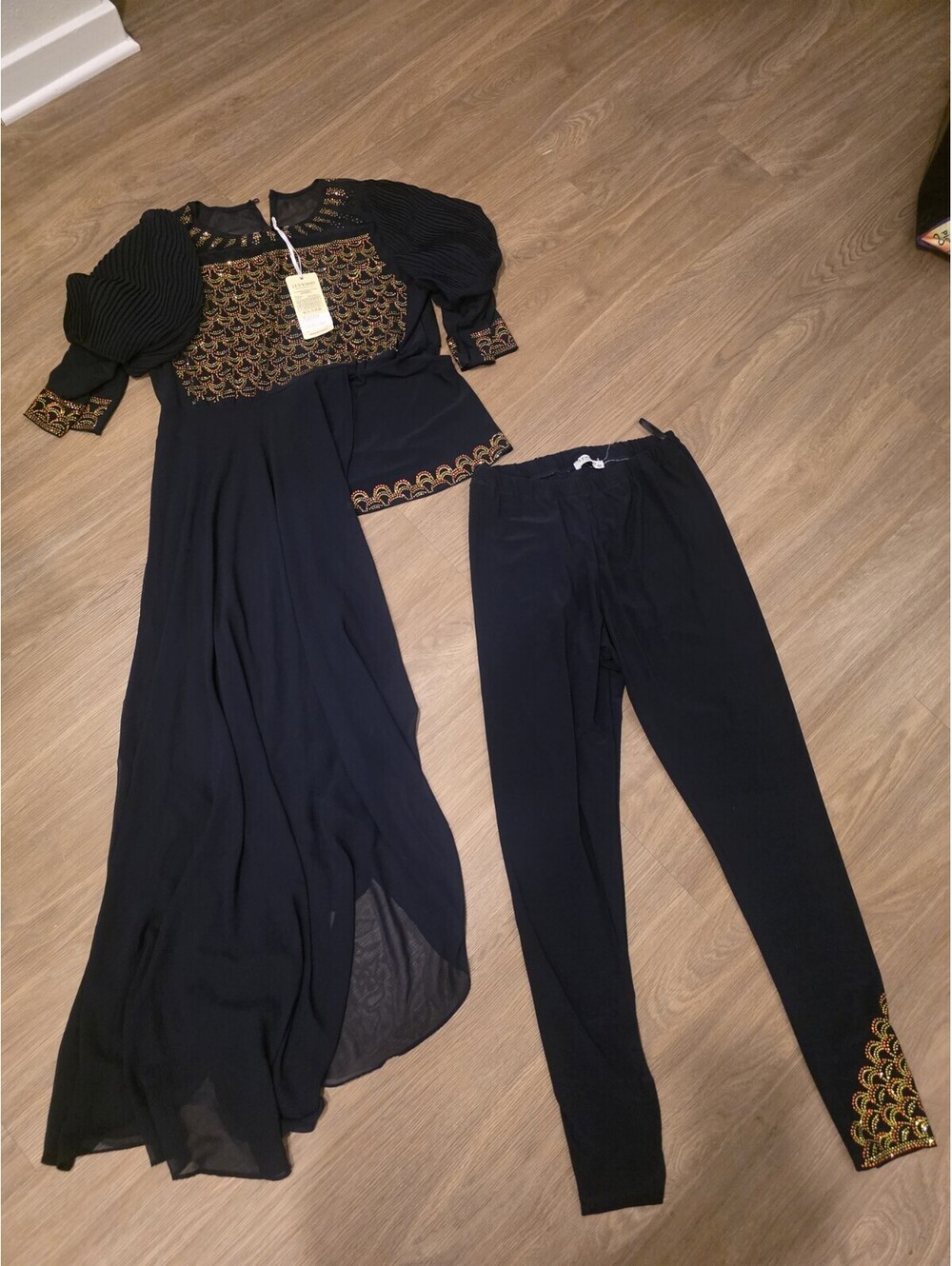 Lexwood Fashion Rhinestone Embellished Tunic & Pants Set Navy Blue Euro 50 NWT